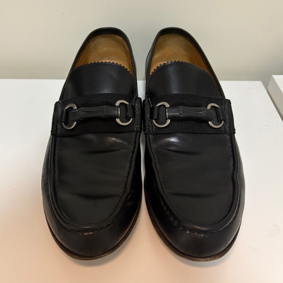 Gucci Other - Gucci Black Leather Bamboo Horsebit Slip On Loafers 9
